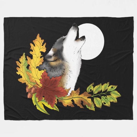 Wolf Howling Moon Fleecedecke (Vorderseite (Horizontal))