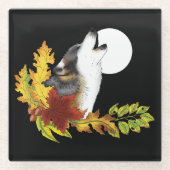 Wolf Howling Moon Glasuntersetzer (Vorderseite)