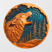 Wolf Howling Moon Imitate Wood Carving Wild Nature Fensteraufkleber (Blatt)