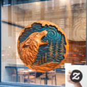 Wolf Howling Moon Imitate Wood Carving Wild Nature Fensteraufkleber (Café-Fenster)
