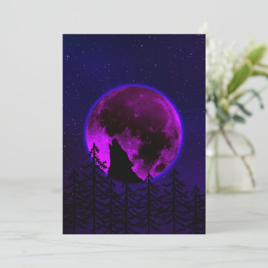 WOLF HOWLING MOON MAGENTA EINLADUNG (Stehend Vorderseite)