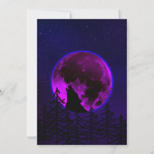 WOLF HOWLING MOON MAGENTA FEIERTAGSKARTE