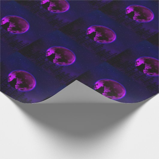 WOLF HOWLING MOON MAGENTA GESCHENKPAPIER (Ecke)