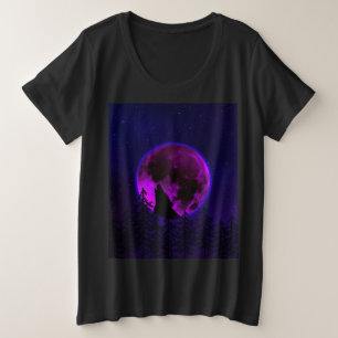 WOLF HOWLING MOON MAGENTA GROßE GRÖßE T-Shirt