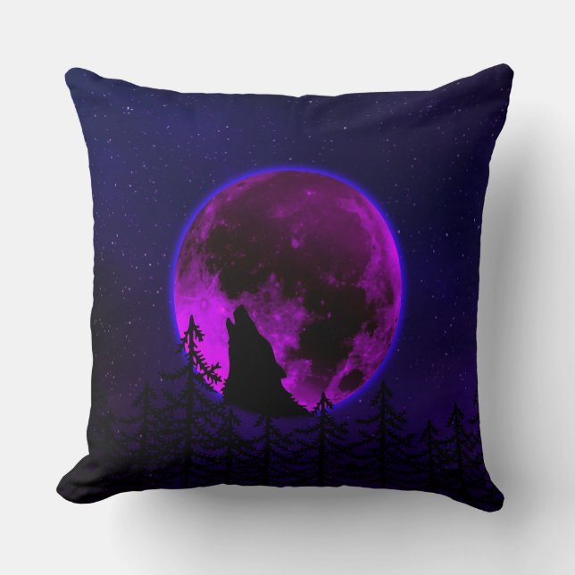 WOLF HOWLING MOON MAGENTA KISSEN (Vorderseite)