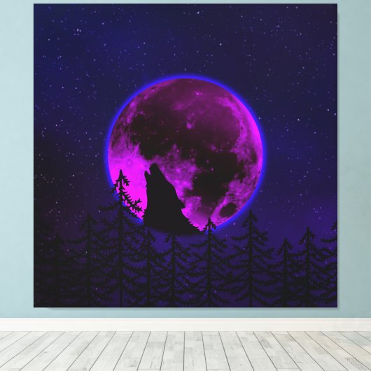 WOLF HOWLING MOON MAGENTA LEINWANDDRUCK (Insitu (Holzboden))