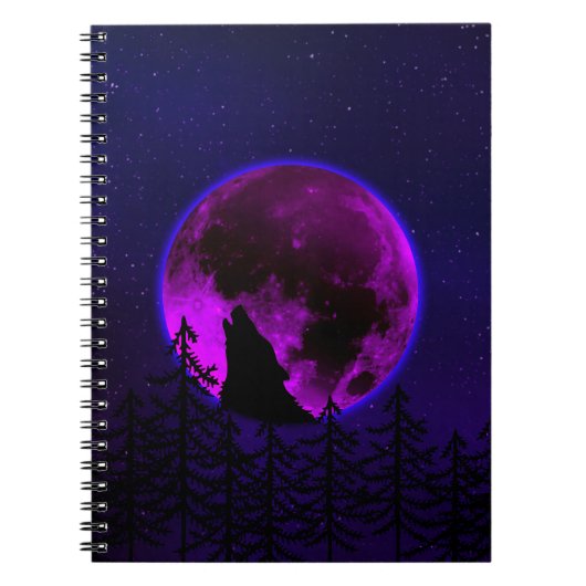 WOLF HOWLING MOON MAGENTA NOTIZBLOCK (Vorderseite)