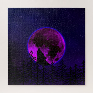 WOLF HOWLING MOON MAGENTA PUZZLE