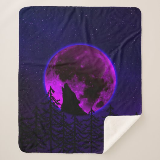 WOLF HOWLING MOON MAGENTA SHERPADECKE (Vorderseite)