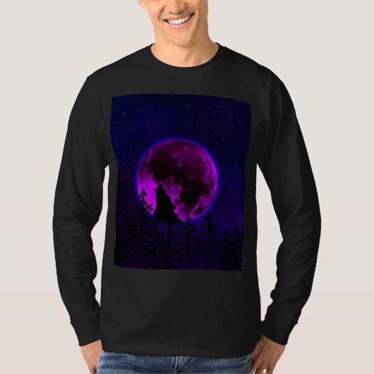 WOLF HOWLING MOON MAGENTA T - Shirt (Vorderseite)