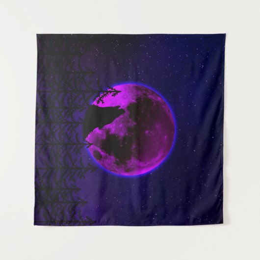 WOLF HOWLING MOON MAGENTA WANDTEPPICH (Vorderseite (Horizontal))