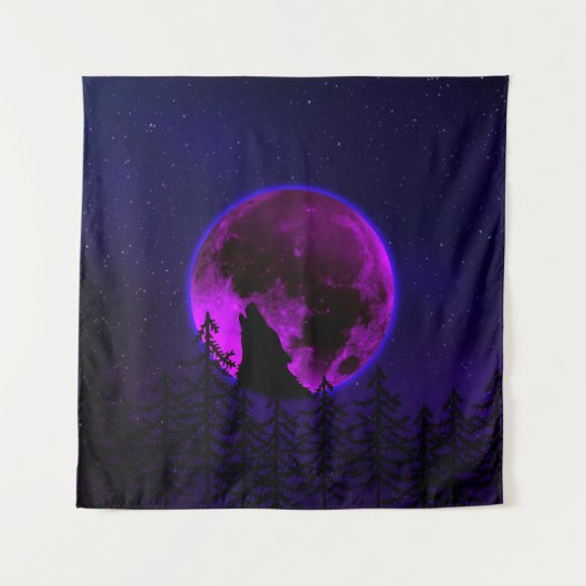WOLF HOWLING MOON MAGENTA WANDTEPPICH (Vorderseite)