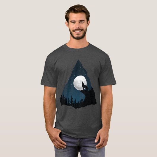 Wolf Howling Moon Tree T - Shirt Design (Vorne ganz)