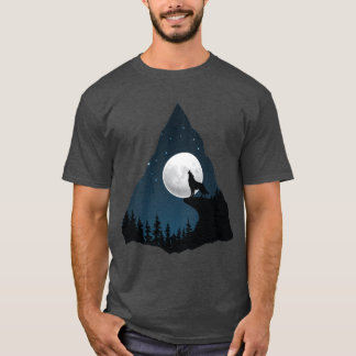 Wolf Howling Moon Tree T - Shirt Design