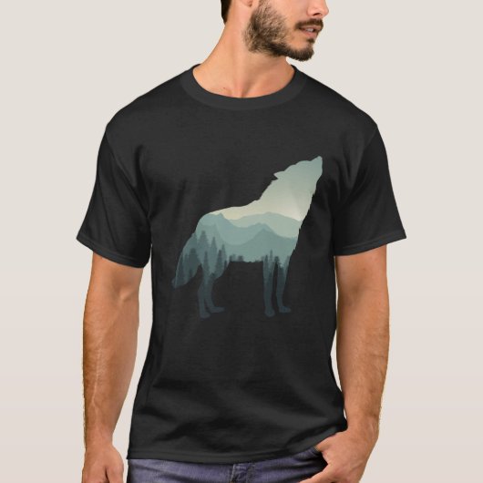 Wolf Howling Mountain Forest T-Shirt (Vorderseite)