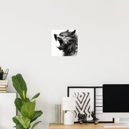 Wolf howling pencil art poster (Heimbüro)