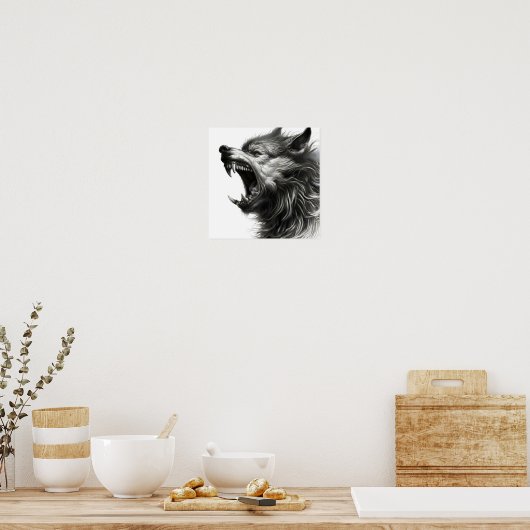 Wolf howling pencil art poster (Küche)