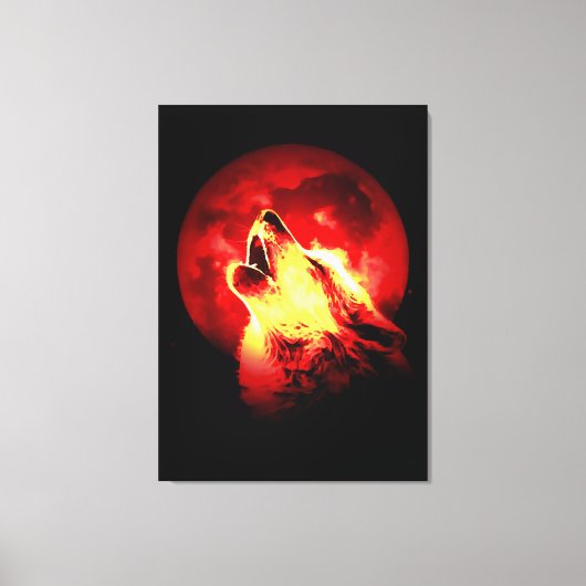 Wolf Howling & Red Moon Wrapped Canvas Leinwanddruck (Vorderseite)