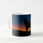 Wolf Howling Silhouette bei Sunset Coffee Tasse (Vorderseite Links)