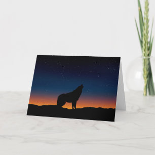 Wolf Howling Silhouette bei Sunset Greeting Card Karte