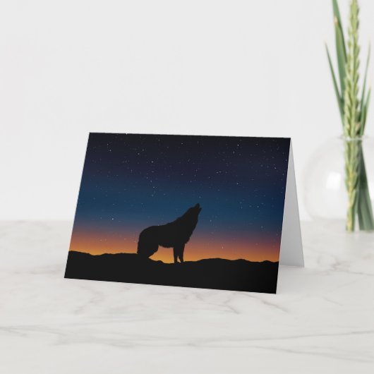 Wolf Howling Silhouette bei Sunset Greeting Card Karte (Vorderseite)
