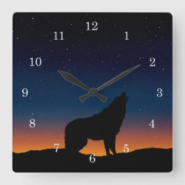 Wolf Howling Silhouette bei Sunset Wall Clock Quadratische Wanduhr