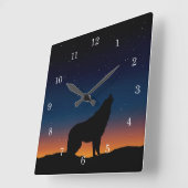 Wolf Howling Silhouette bei Sunset Wall Clock Quadratische Wanduhr (Winkel)
