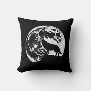 Wolf Howling Silhouette gegen einen Vollmond Kissen