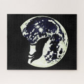 Wolf Howling Silhouette gegen einen Vollmond Puzzle (Horizontal)