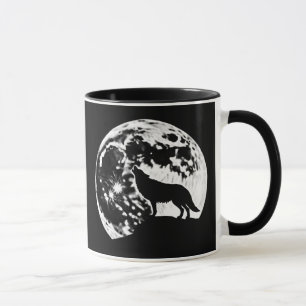 Wolf Howling Silhouette gegen einen Vollmond Tasse