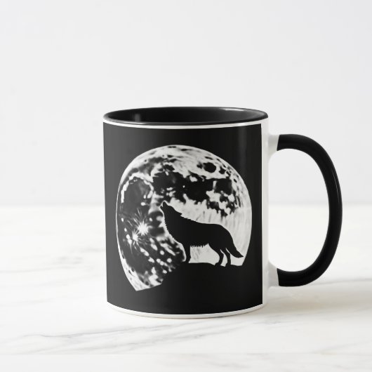 Wolf Howling Silhouette gegen einen Vollmond Tasse (Rechts)