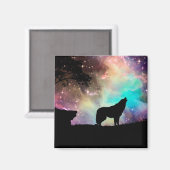 Wolf Howling Silhouette Magnet (Vorderseite/Rückseite)