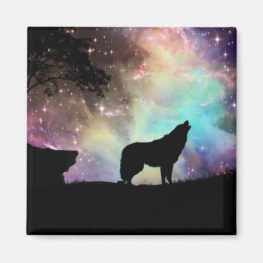 Wolf Howling Silhouette Magnet (Vorne)