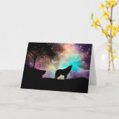Wolf Howling Silhouette mit Nordlichter Karte (Gelbe Blume)