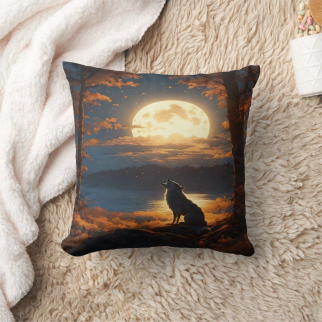 Wolf Howling unter dem glühenden Vollmond in der D Kissen (Decke)