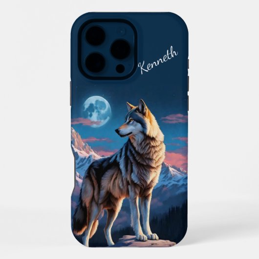 Wolf Howling unter dem Mondglühen iPhone Hülle (Rückseite)
