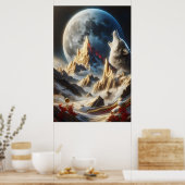Wolf Howling unter den Mondspitzen Poster (Küche)