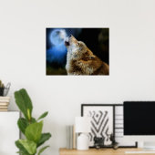 Wolf Howling unter Vollmond Poster (Heimbüro)