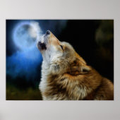 Wolf Howling unter Vollmond Poster (Vorne)