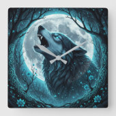 Wolf Howls on Full Moon Quadratische Wanduhr (Vorderseite)