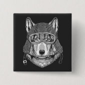 Wolf Hund Motorradfahrer Button (Vorderseite)
