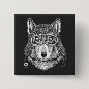 Wolf Hund Motorradfahrer Button