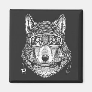 Wolf Hund Motorradfahrer Magnet