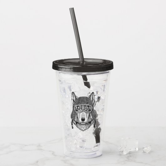 Wolf-Hundemotorrad-Reiter Acryltrinkbecher (Vorderseite Ice)