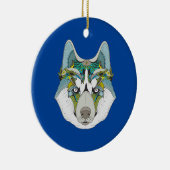 Wolf Husky schmückt grünblau Keramik Ornament (Rechts)