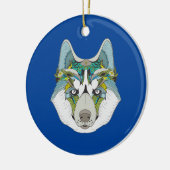 Wolf Husky schmückt grünblau Keramik Ornament (Links)