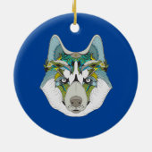 Wolf Husky schmückt grünblau Keramik Ornament (Hinten)
