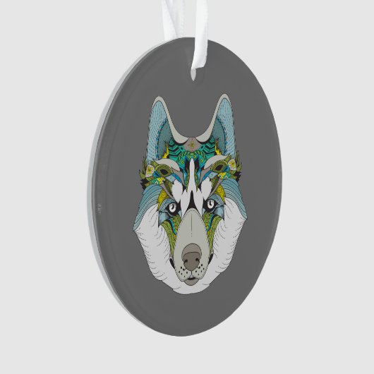 Wolf Husky schmückt grünblau Ornament (Vorderseite)