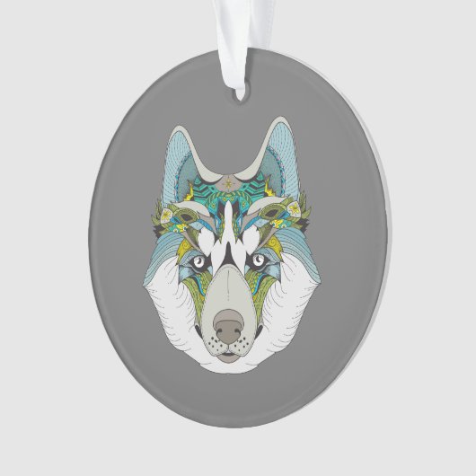 Wolf Husky schmückt grünblau Ornament (Vorderseite)