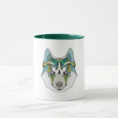 Wolf Husky schmückt grünblau Tasse (Zentrum)